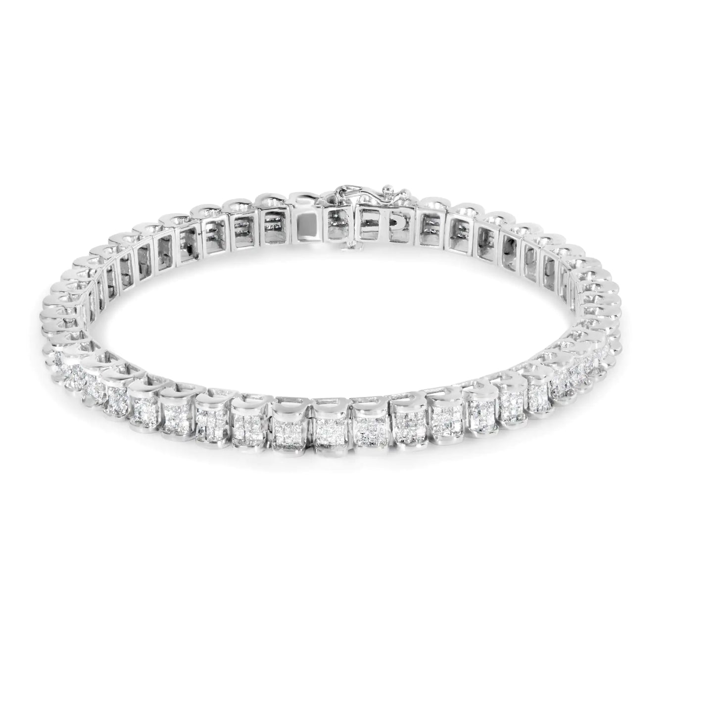 14K white gold princess-cut diamond link bracelet, 3.00 cttw, 7.5 inches, H-I color, SI1-SI2 clarity.