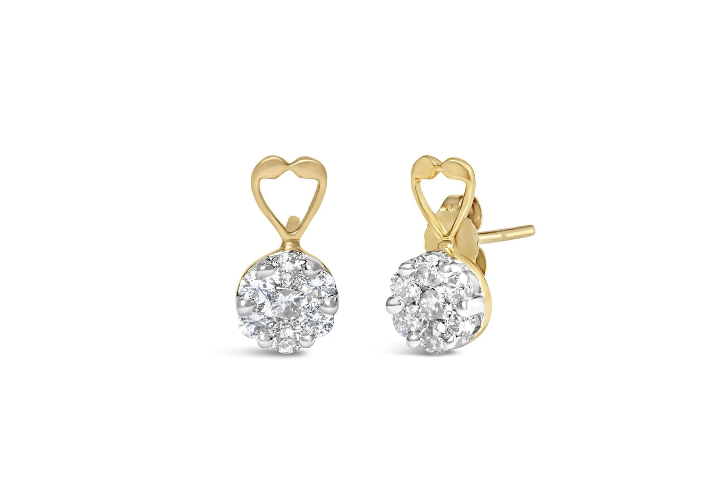 14K Yellow Gold 1ct. TDW Round-cut Diamond Earrings (I-J,SI2-I1)Every piece of jewelry has a little story behind it and define yours with these exquisite earrings. Created with 14 karats yellow gold, the earrings feature heart ac14K Yellow Gold 1ct14K Yellow Gold 1ct