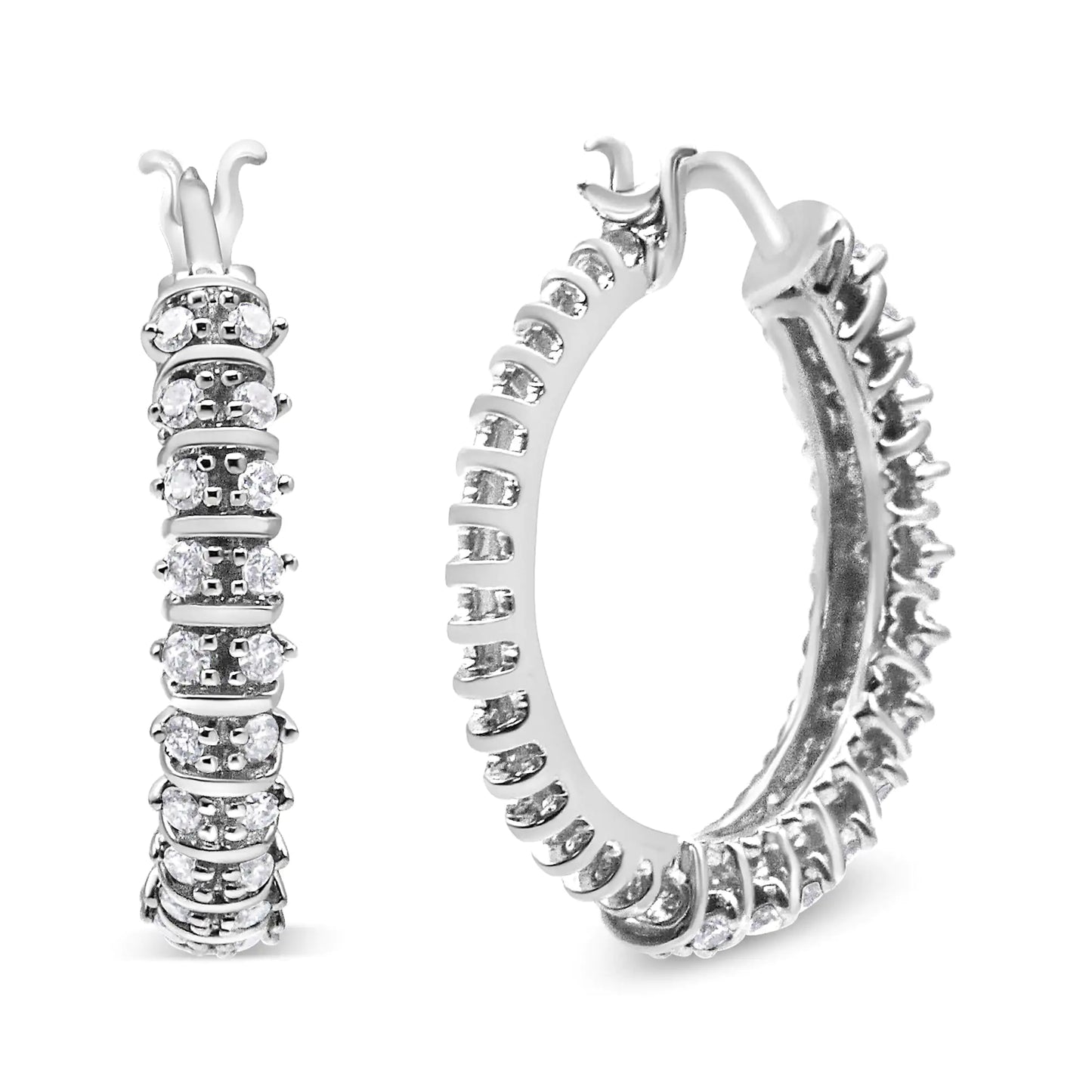 10K White Gold 1/2 Cttw Lab Grown Round Diamond 2 Row Semi Eternity HoLend sparkle to your look with these dazzling diamond hoop earrings. Crafted in cool 10K white gold, each earring features two rows of shimmering lab grown diamonds 10K White Gold 12 Cttw Lab Grown Round Diamond 2 Row Semi Eternity Hoop Earrings Earrings10K White Gold 12 Cttw Lab Grown Round Diamond 2 Row Semi Eternity Hoop Earrings 