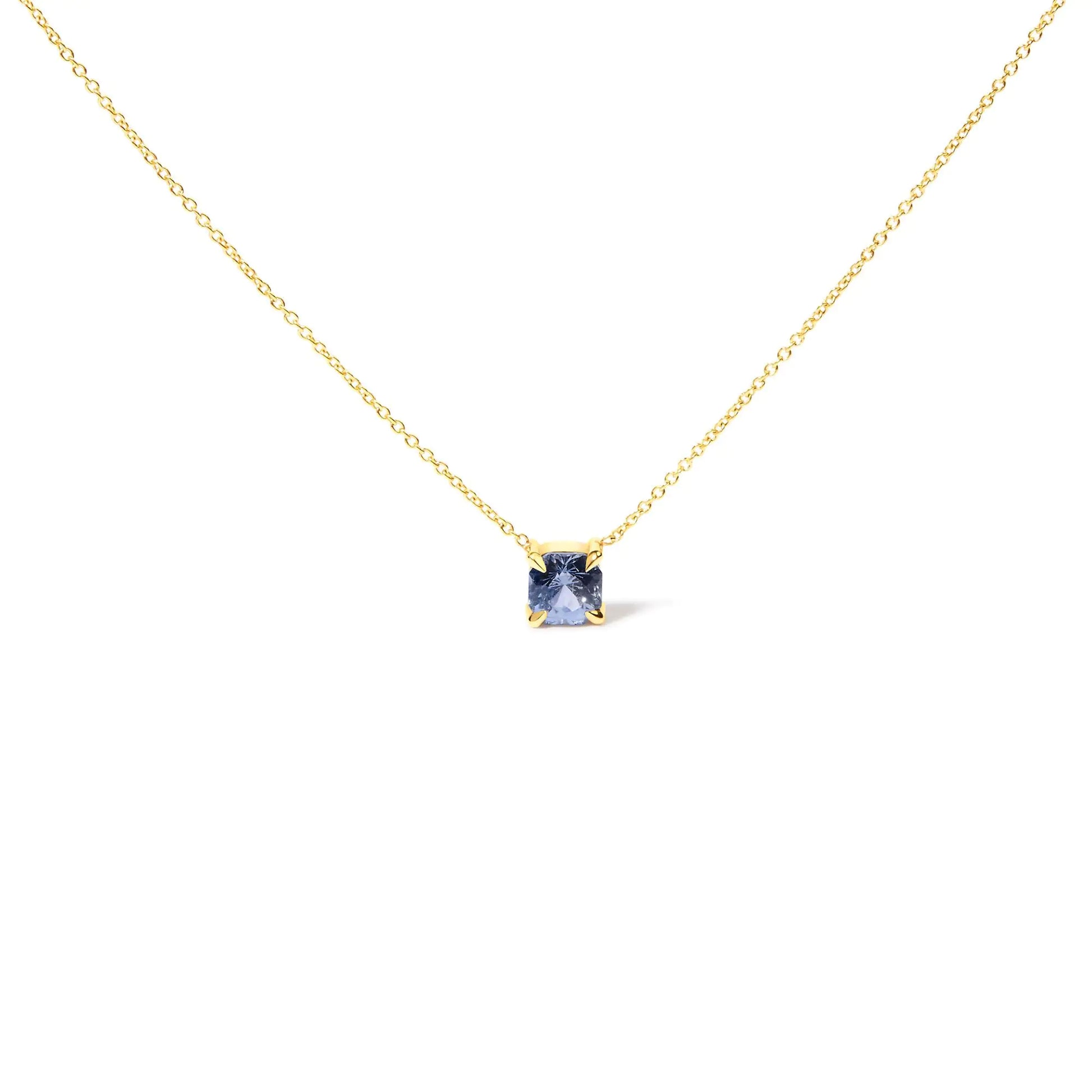 14k yellow gold blue sapphire solitaire pendant necklace, adjustable 15-16 inches.