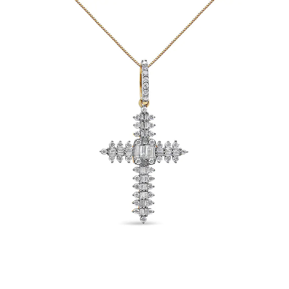 10K Yellow Gold Diamond Cross Pendant for Men with 7/8 Carat Diamonds