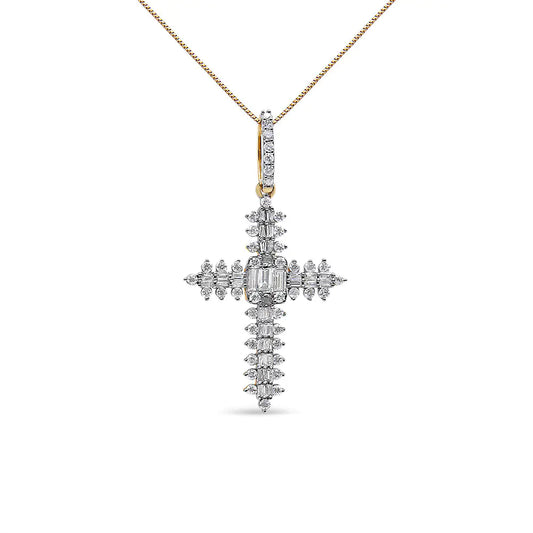 10K Yellow Gold Diamond Cross Pendant for Men with 7/8 Carat Diamonds