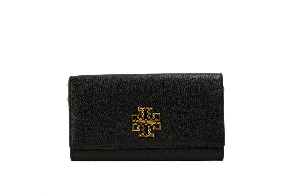 Tory Burch Britten Black Pebbled Leather Flap Envelope Wristlet Wallet