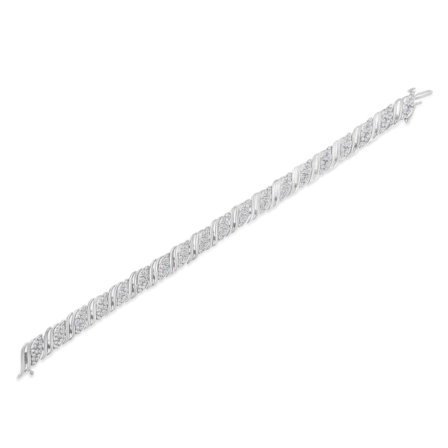 Sterling Silver Diamond Double Wrap S Curve Link BraceletThis beautiful sterling silver double wrap bracelet features 2 carats of natural, round-cut diamonds. The piece features an alternating pattern of a cascading designSterling Silver Diamond Double WrapSterling Silver Diamond Double Wrap