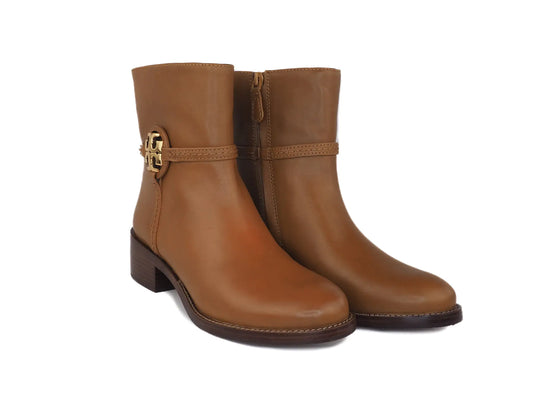 Tory Burch Miller Dark Tiramisu Leather 45MM Heel Booties