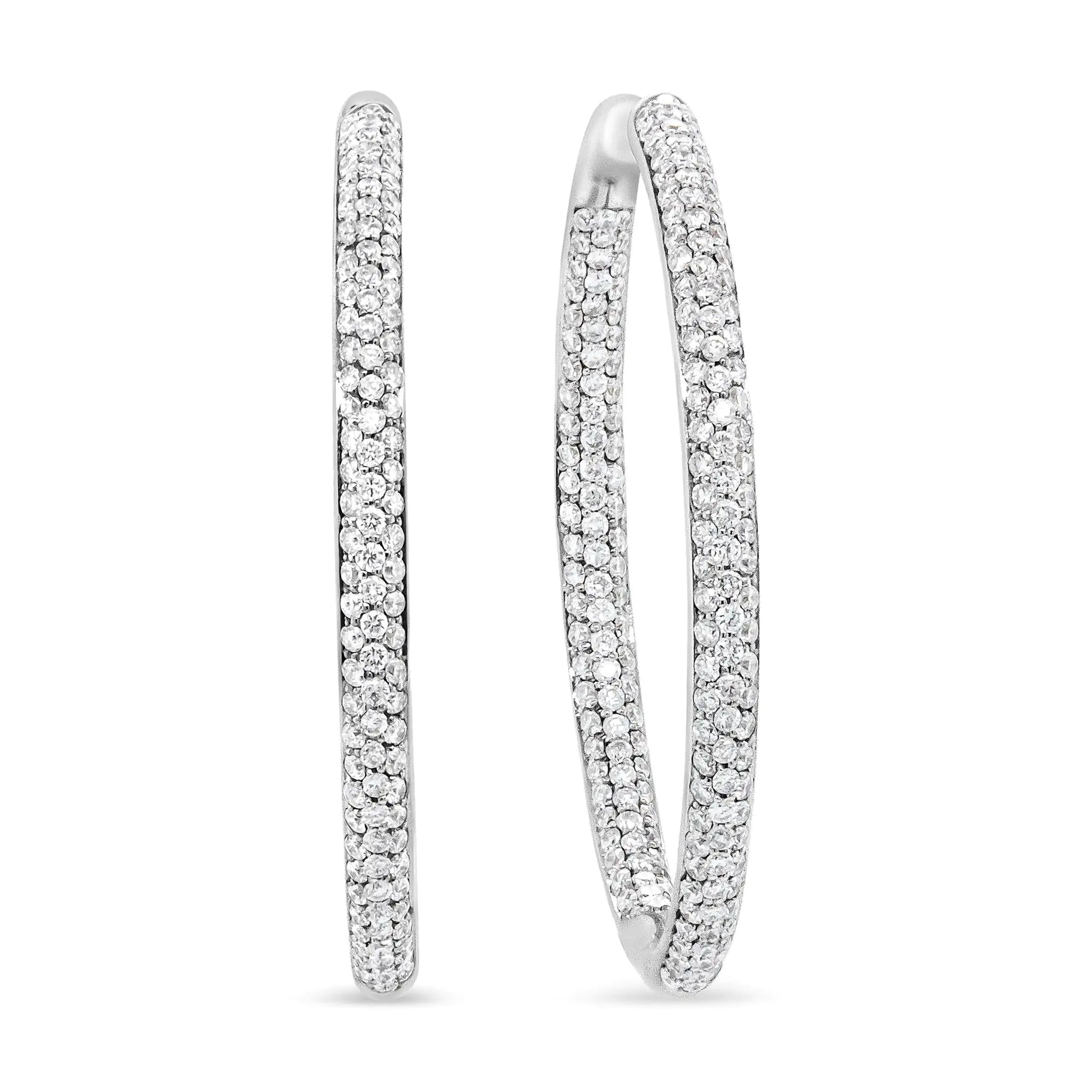 18K White Gold 2.00 Cttw Round-Cut Diamond Inner-Outer Hoop Earrings (A glamorous take on a classic design, these breathtaking diamond hoops are crafted in luxurious 18k white gold that will sparkle on your earrings. The gold reflects 18K White Gold 2Earrings18K White Gold 2