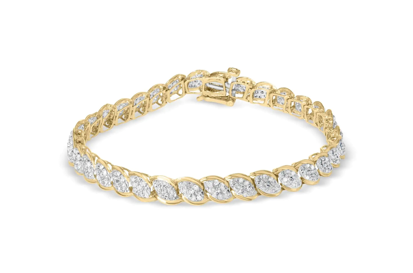 10K Yellow Gold Round-Cut Diamond Link Bracelet with 306 diamonds, prong setting, 7.5" length.