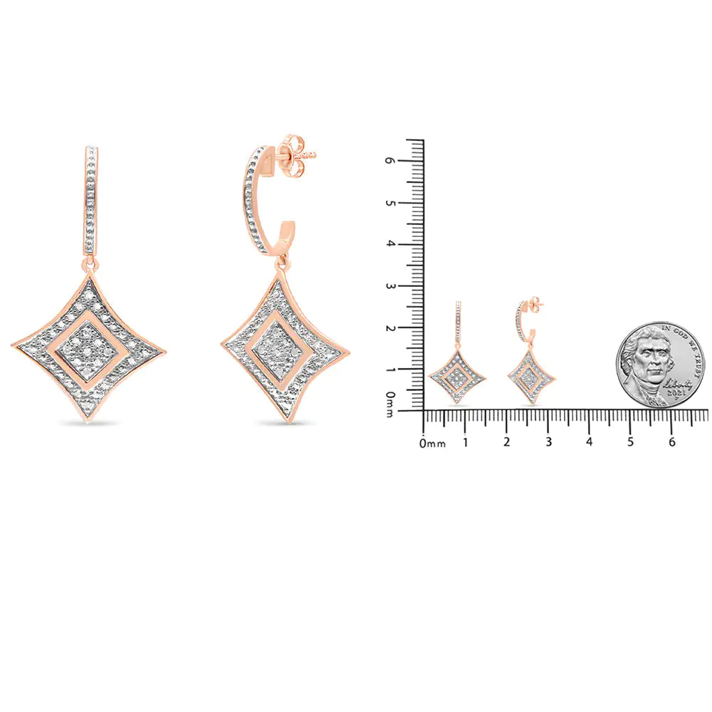 10K Rose Gold Plated Sterling Silver Round Cut Diamond Cushion Dangle Twinkle like a star by wearing these stunning dangle earrings. Each of the earrings is made using sterling silver and plated with rose gold. Fashioned in the cushion10K Rose Gold Plated Sterling Silver Round Cut Diamond Cushion Dangle Earrings 0Earrings10K Rose Gold Plated Sterling Silver Round Cut Diamond Cushion Dangle Earrings 0