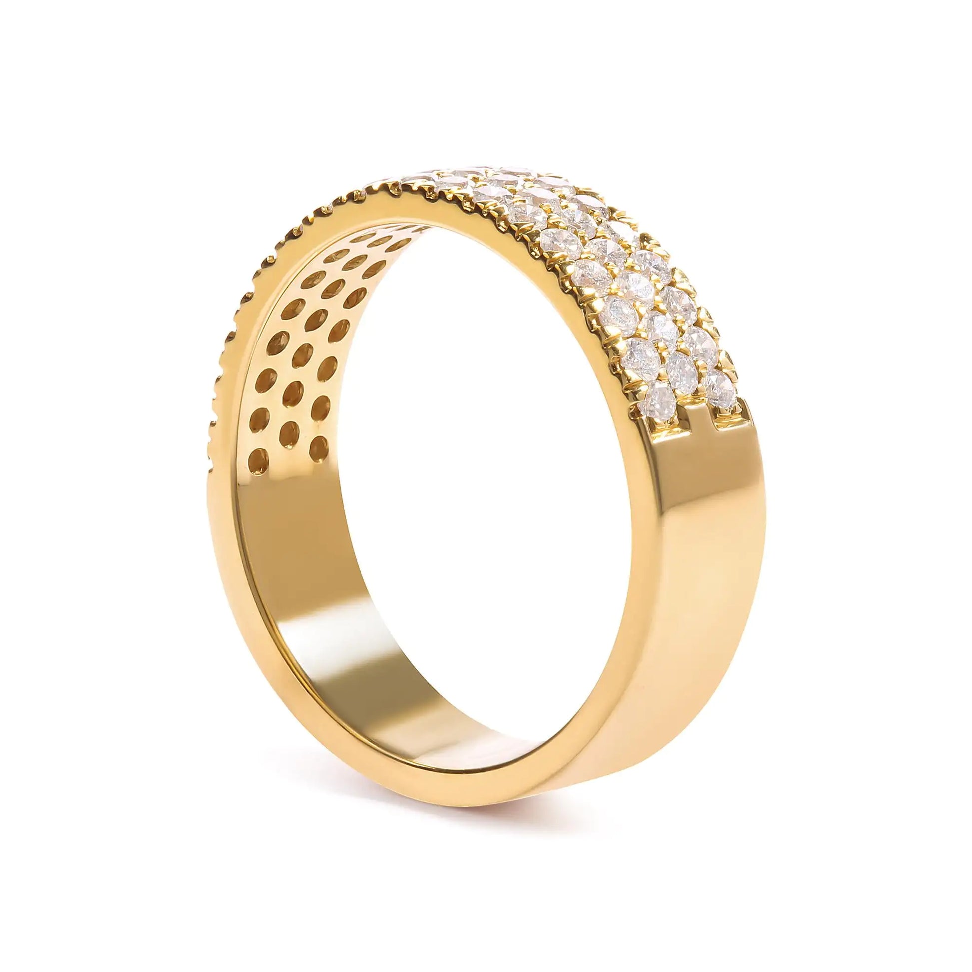 14K Yellow Gold Pave Set 3/4 cttw Multi Row Diamond Band Ring  (H-I CoIndulge in the exquisite allure of this captivating diamond band ring, handcrafted in lustrous 14K yellow gold. This radiant piece showcases a magnificent display of14K Yellow Gold Pave Set 34 cttw Multi Row Diamond Band Ring 14K Yellow Gold Pave Set 34 cttw Multi Row Diamond Band Ring 