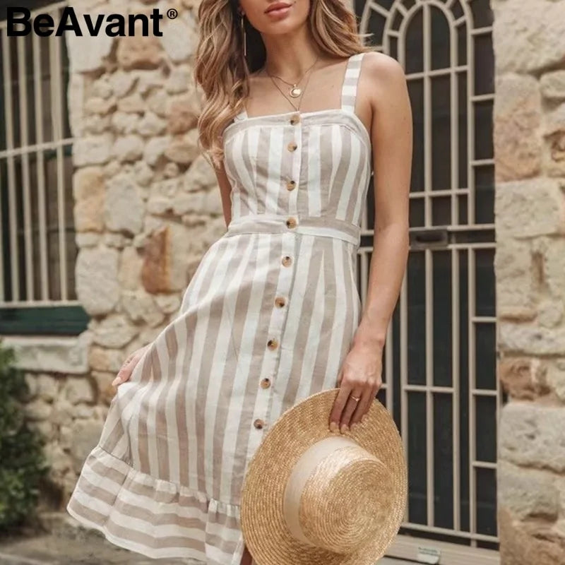 BeAvant Casual striped linen cotton dress women Button strap beach sumSummer Style Elevate your summer wardrobe with our striped linen cotton dress. Perfect for casual outings or beach days, its button strap and backless design exude aBeAvant Casual striped linen cotton dress women Button strap beach summer dress 2019 Sexy backless midi ladies dresses vestidosBeAvant Casual striped linen cotton dress women Button strap beach summer dress 2019 Sexy backless midi ladies dresses vestidos