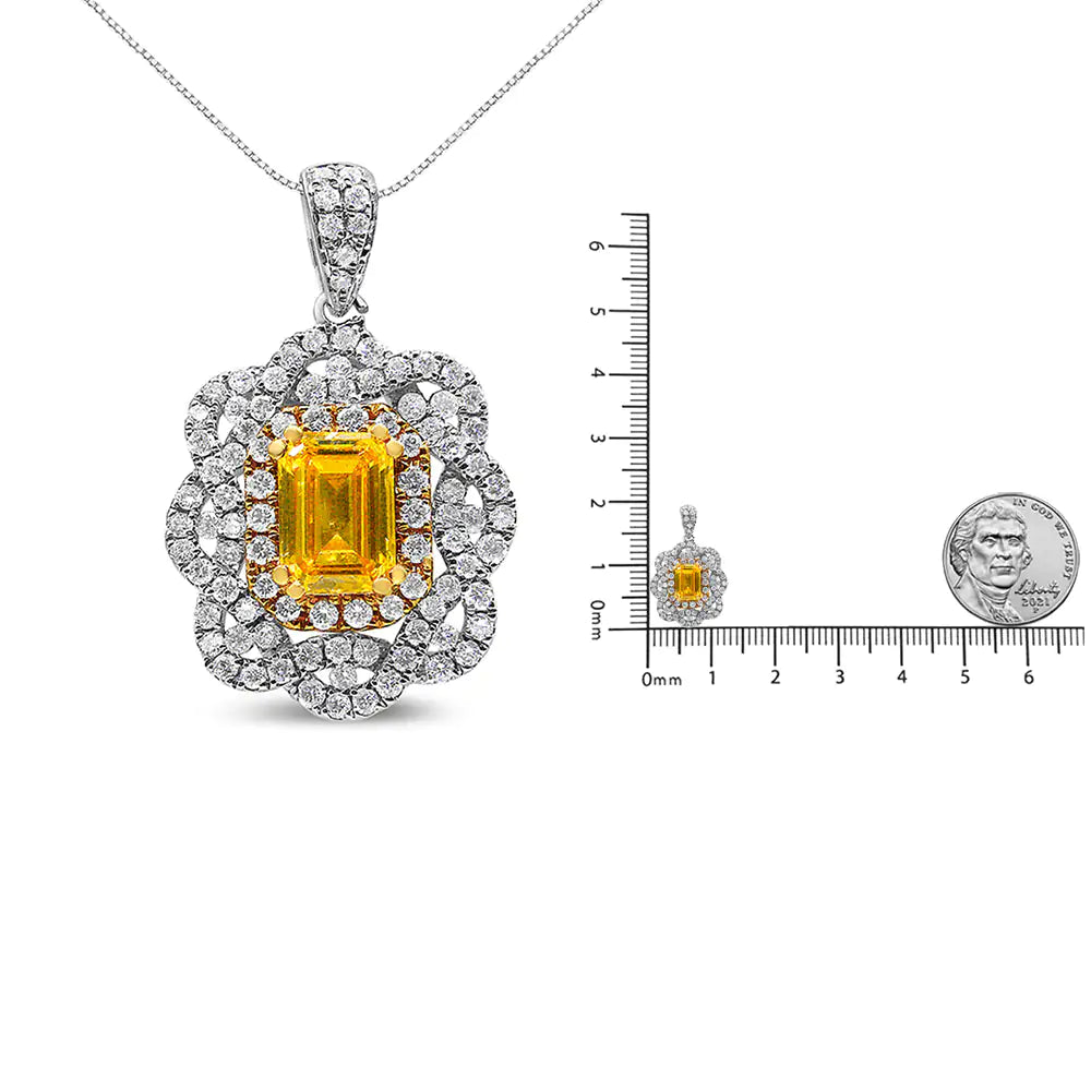 18K Yellow and White Gold 1.75 Cttw Diamond Lab Grown Treated Yellow ETreat yourself to this glamorous 1.75 c.t. diamond fashion necklace, elegantly crafted in 18k white gold, a metal that will stay tarnish free for years to come. The 75 Cttw Diamond Lab Grown Treated Yellow Emerald Center Diamond Halo 18" Pendant Necklace Yellow75 Cttw Diamond Lab Grown Treated Yellow Emerald Center Diamond Halo 18" Pendant Necklace Yellow