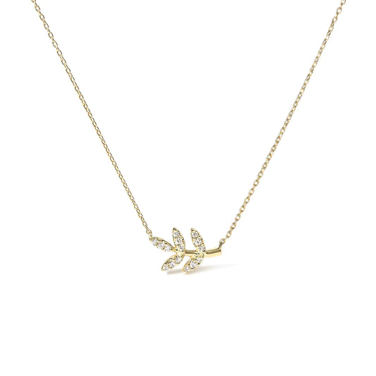 10K Yellow Gold Diamond Leaf Pendant Necklace featuring a sparkling leaf motif.