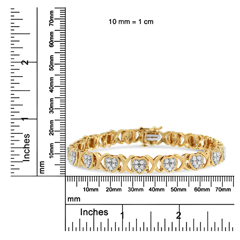 14KY Yellow Gold Plated .925 Sterling Silver 1.00 Cttw Diamond Heart aIntroducing a breathtaking masterpiece that will steal your heart! This exquisite 14KY Yellow Gold Plated .925 Sterling Silver bracelet showcases a mesmerizing desig925 Sterling Silver 1Bracelet925 Sterling Silver 1