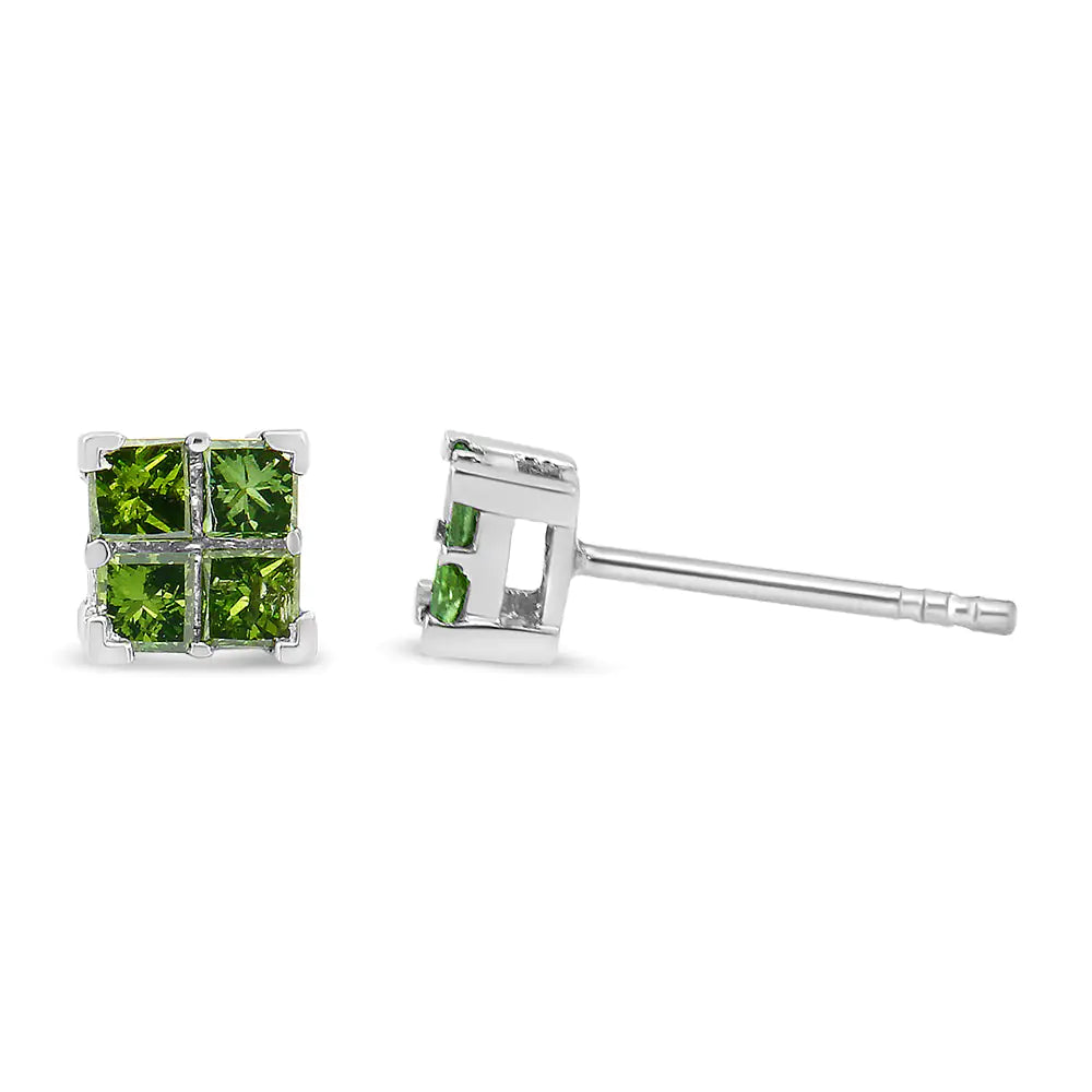 .925 Sterling Silver Treated Green Princess-cut Diamond 4 Stone ComposCelebrate a special moment with these exquisite quad green diamond composite stud earrings made of genuine .925 sterling silver. This pair of four-diamond composite 925 Sterling Silver Treated Green Princess-cut Diamond 4 Stone Composite Quad Stud Earring (Green Color, I1-I2 Clarity)Earrings925 Sterling Silver Treated Green Princess-cut Diamond 4 Stone Composite Quad Stud Earring (Green Color, I1-I2 Clarity)