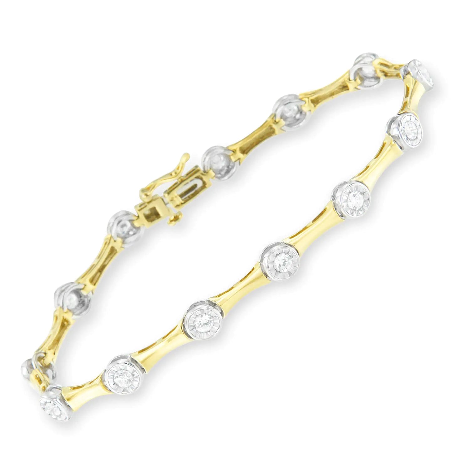 10K Yellow Gold Flashed Sterling Silver Diamond-Cut BraceletAdd a touch of elegance and sophistication with this 10K Yellow Gold Flashed Sterling Silver Diamond-Cut Bracelet. The diamond-cut finish adds a brilliant sparkle th10K Yellow Gold Flashed Sterling Silver Diamond-Cut BraceletBracelet10K Yellow Gold Flashed Sterling Silver Diamond-Cut Bracelet