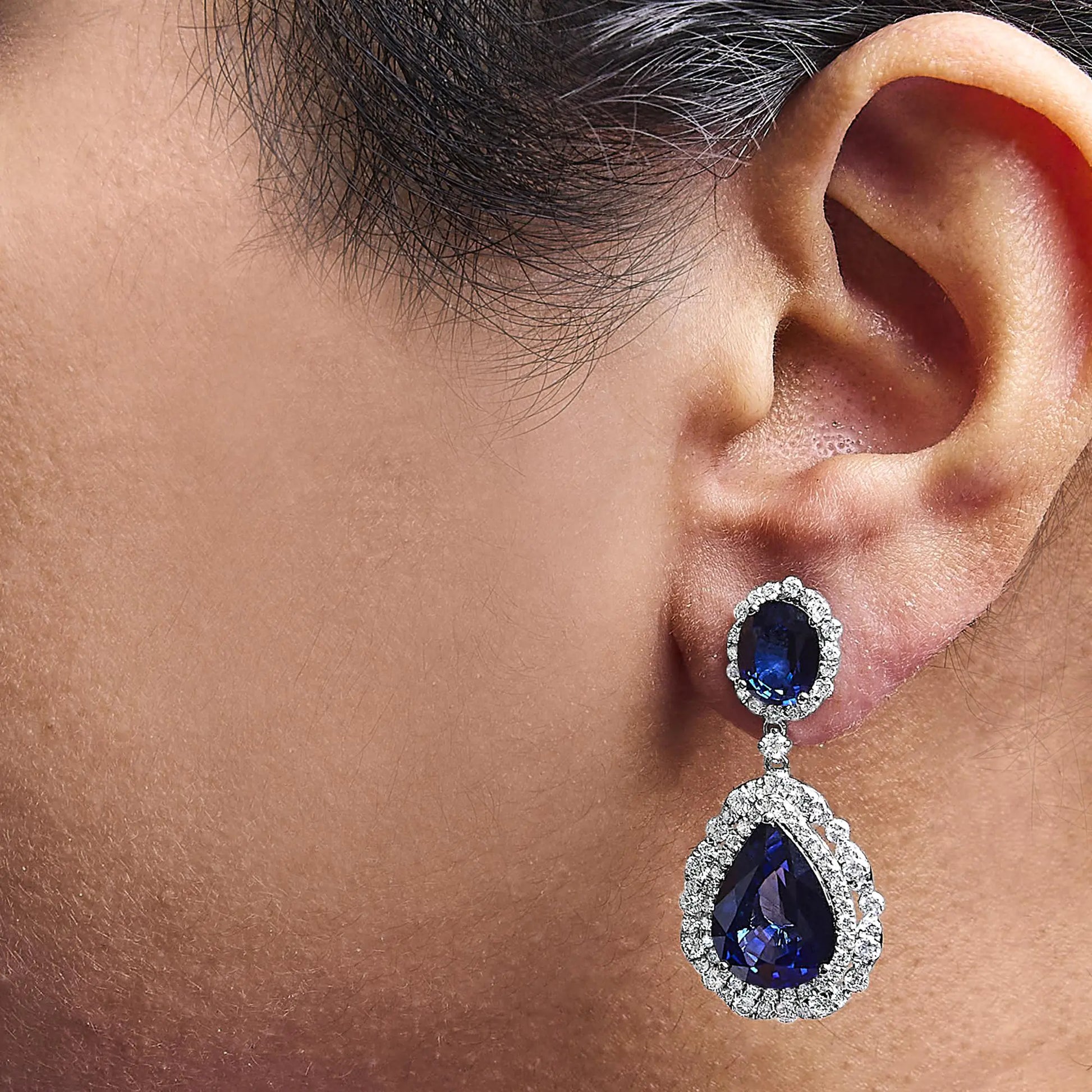 Drop Earrings for Women - 18K White Gold Sapphire Diamond